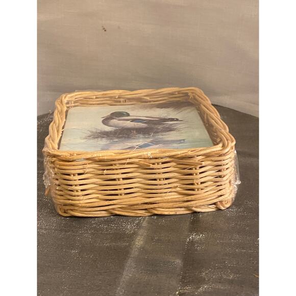 Vtg 80s Basket of Six Mallard Duck Coasters. Single design. Apx. 4 X 4 in. NIB - Picture 4 of 11